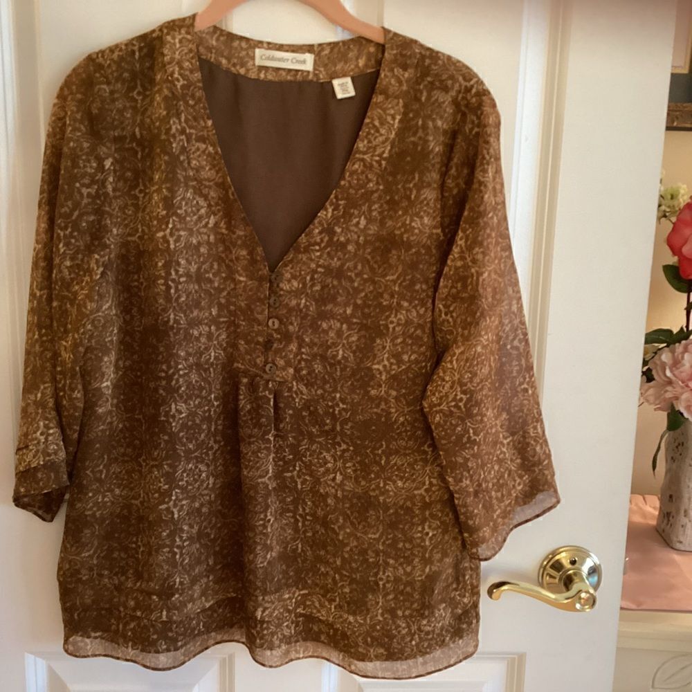 NWOT. Coldwater Creek Brand Womn’s PM 3/4 Sleeve Lined Crepe Blouse